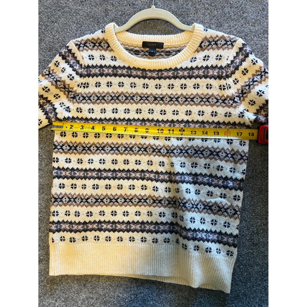J.Crew Womens‎ Fair Isle Lambswool Crewneck Sweater Cream Brown Black Size M - Picture 5 of 7